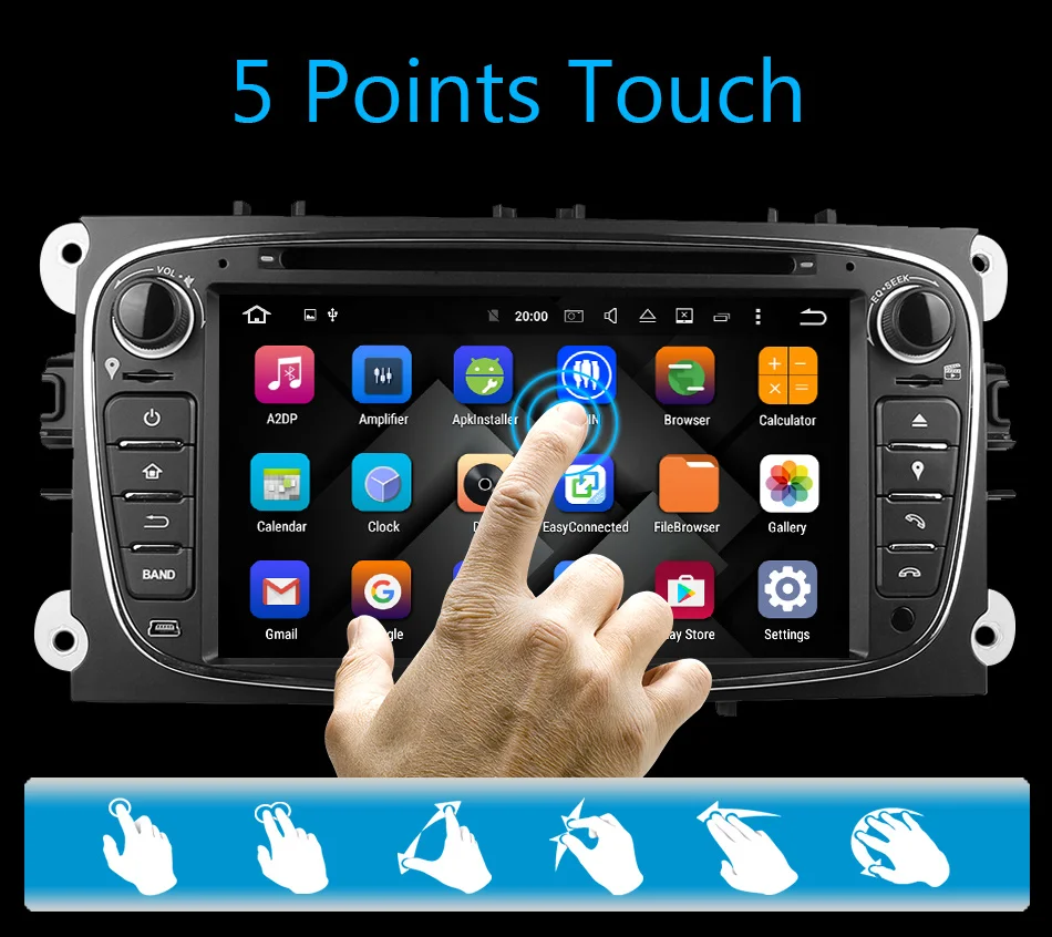 Sale Eunavi Quad Core 2 Din Android 9.0 Car DVD Player Car Radio with GPS+WIFI+3G for Ford focus 2 dab Galaxy Transit Tourneo Mondeo 7