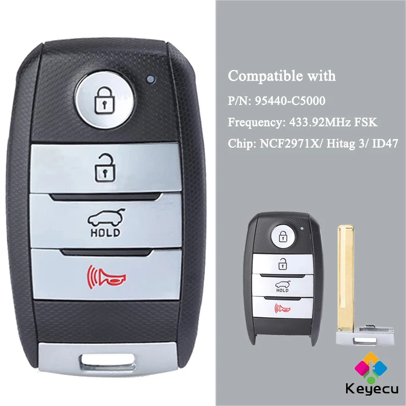 KEYECU 95440-C5000 SMART REMOTE CONTROL CAR KEY - 4 BUTTONS 433.92MHZ ID47 CHIP - FOB FOR KIA SORENTO 2015 2016 2017 2018 2019