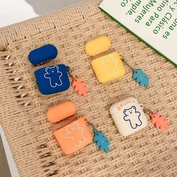 

For QCY T8 case cute lovely Bear cartoon silicon flower keychain headphone Case For qcy t8