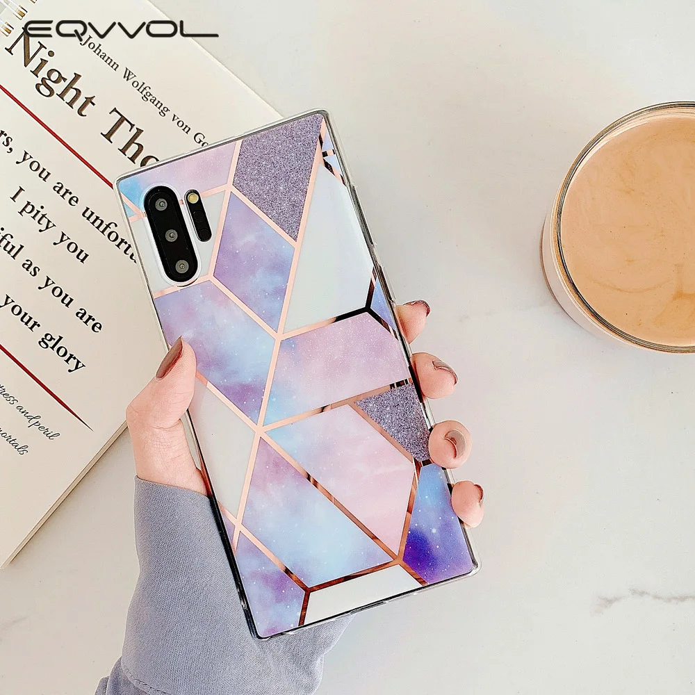 

Eqvvol Geometric Marble Case For Samsung Note 8 9 10 Pro S10 Plus S9 S8 S7 Electroplated IMD Soft Case For Samsung A50 A70 Cover