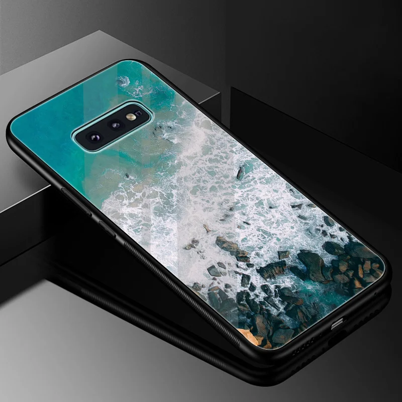 Пляжные Стекло чехол из термопластичного полиуретана для samsung A70 A50 A40 A30 A20 A10 A60 Note 8 9 S10 S7 край S8 S9 плюс крышка корпуса