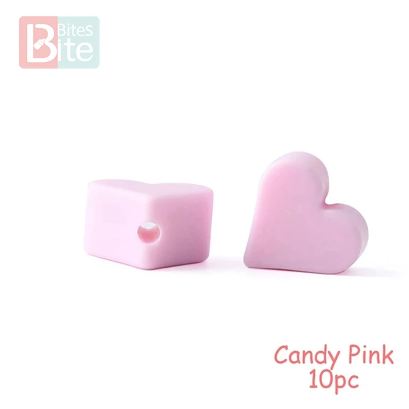 Candy Pink Heart Кусачки 10 шт. Силиконовые Бусины Пищевой Силикон Прорезыватель зубов в виде звезды детские товары силиконовый браслет грызунов Diy ремесла детский Прорезыватель - Цвет: Candy Pink Heart