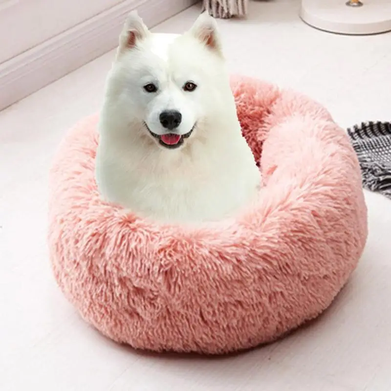 Soft Long Plush Pet Bed Cat Bed House Round Pet Dog Bed For Small Dogs Cats giant plush bed cat