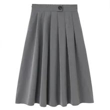 Осенняя Новая Винтажная плиссированная юбка в японском стиле, Студенческая Однотонная юбка средней длины с высокой талией и пуговицами черного и серого цвета