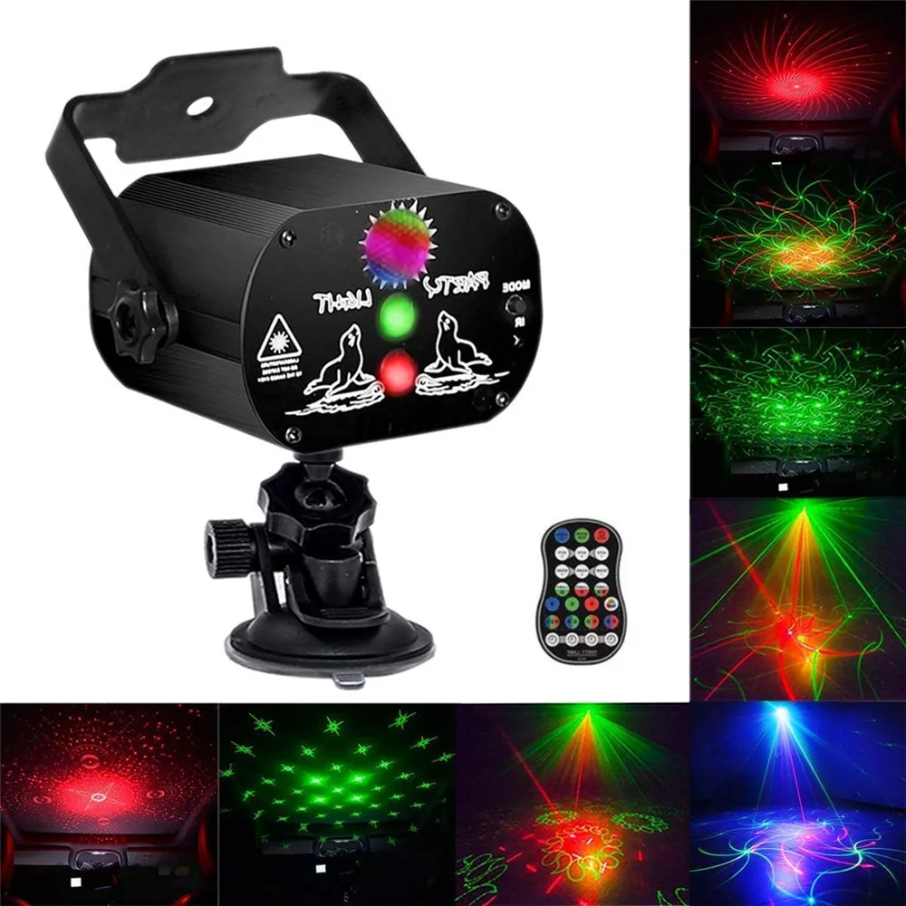 

60 Patterns Mini RGB DJ Disco Light LED Party Show USB Rechargeable Laser Projector Stage Light With Remote For Party Show Disco