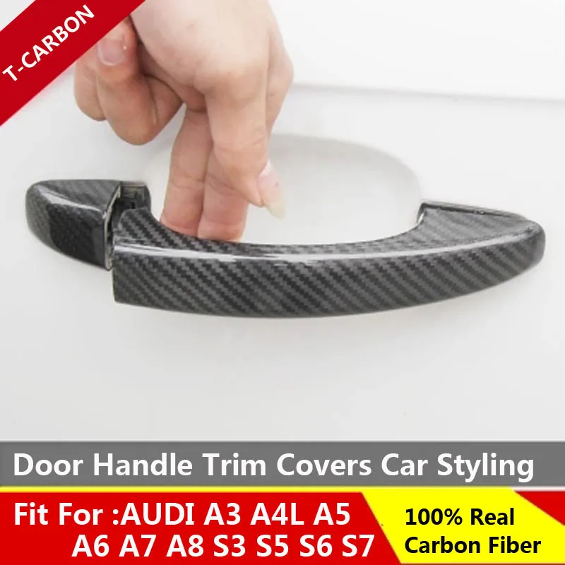 Car-styling For Audi Carbon Fiber Auto Door Handle Knob Exterior Trim Covers for Audi Q3 Q5 S3 S4 S5 S6 SQ5 2009