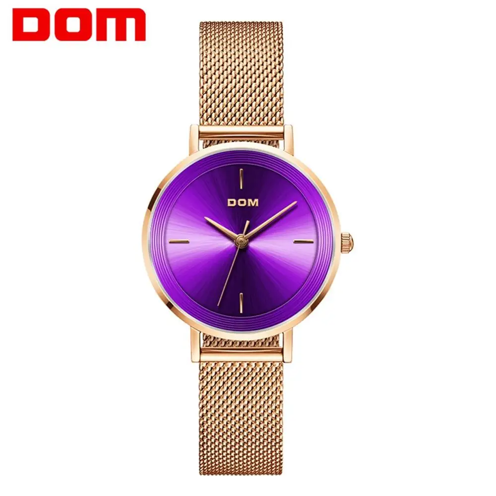 

Watch Women DOM Top Brand Luxury Quartz watch Casual quartz-watch Mesh Steel strap ultra thin Purple clock Relog G-1307G-6M