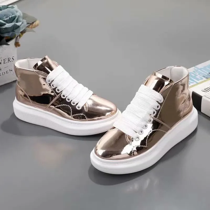 Женские кроссовки на платформе; женская обувь на шнуровке; chaussures femme; обувь из лакированной кожи с круглым носком; sapato feminino; кроссовки на толстой подошве