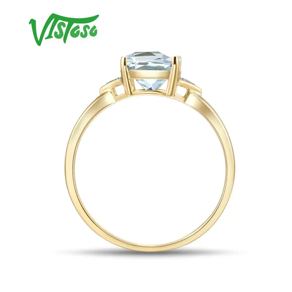 VISTOSO Pure14K 585 кольцо из желтого золота для женщин, сверкающий бриллиант, хромпидный голубой топаз, юбилейное классическое ювелирное изделие