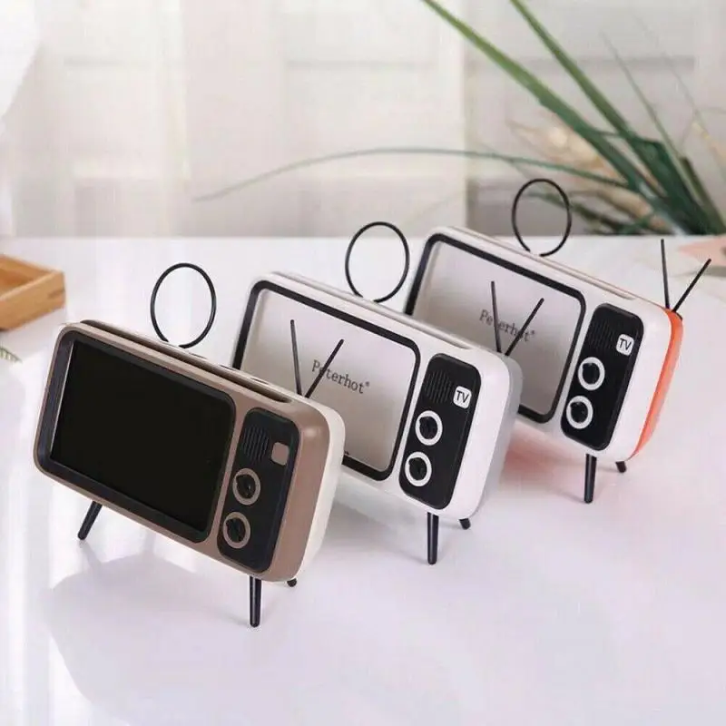 

Stylish Retro Portable TV Phone Stand Mini Wireless Bluetooth Speaker With 1200mAh Power Bank Smart Phone Accessories