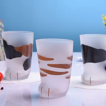 

JM 350ml Mug Heat-resistant Glass Cat Cup Tiger Paws Office Matte Cat Paws Creative Milk Coffee Cup Cute Children Drink Bottle