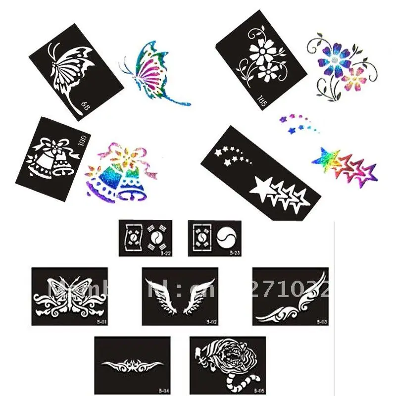 Free shipping 100 pcs Mixed Design Stencils for Body Painting Glitter  Temporary Tattoo - AliExpress