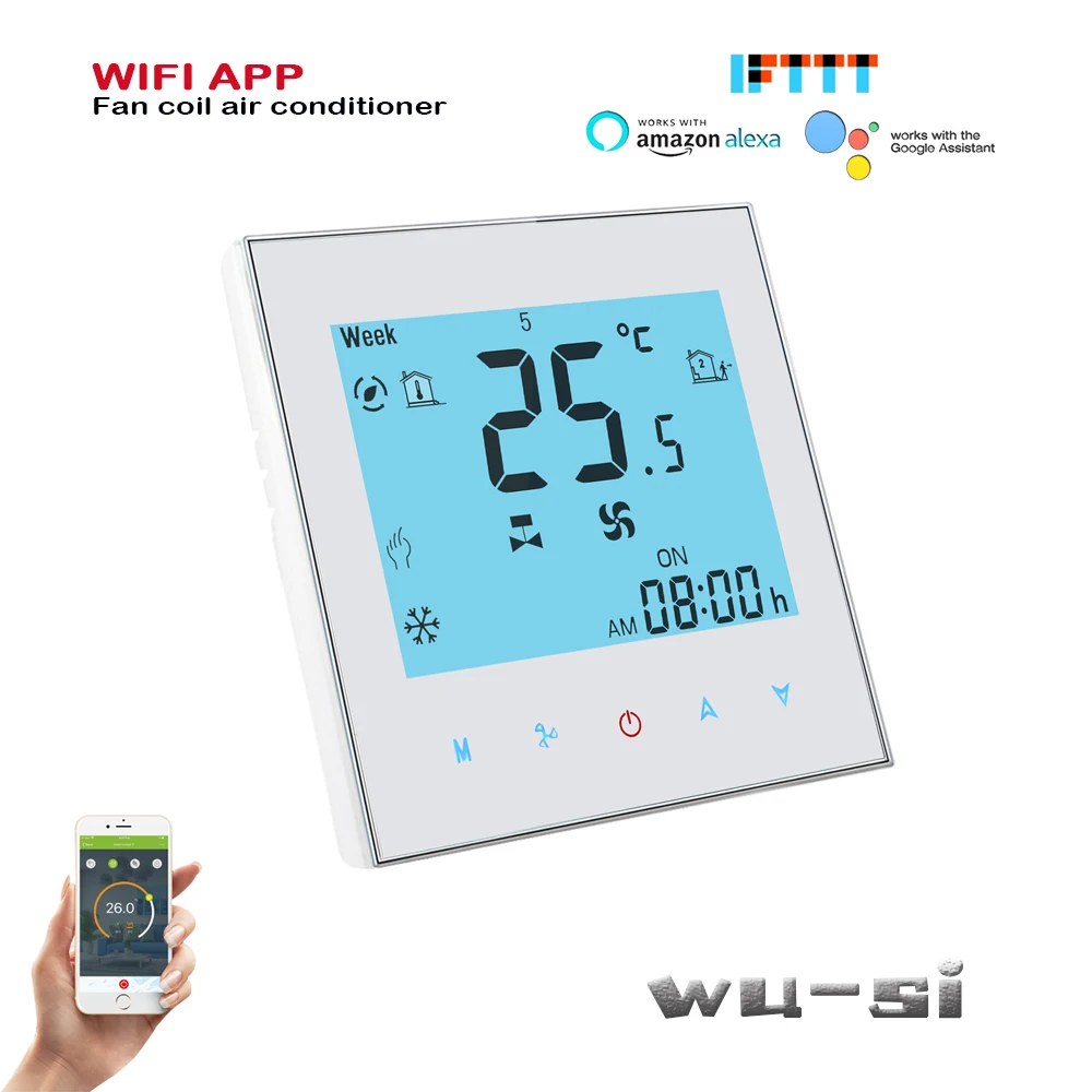 2PIPE fan coil unit thermostat WIFI TUYA ?Works with Alexa Google home wifi thermostat,24VAC 95-240VAC
