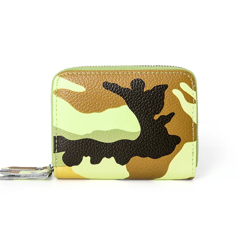 

Cross Border Supply of Goods Genuine Leather Card Bag Camouflage Cowhide Double Layer Zipper Card Holder RFID Antimagnetic Cowhi