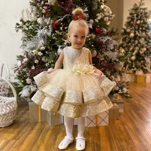 

Glitter Baby Girl Dresses Knee Length Flower Girl Dress Puffy Dresses For Girls Kids Birthday Party Gown