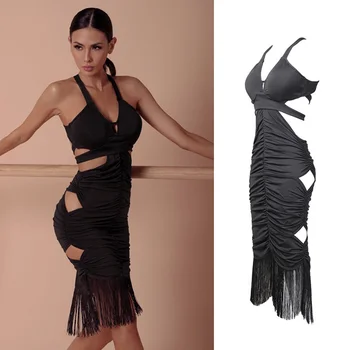

Latin Dance Dress Ladies Sexy Halter Hollow Backless Tassel Competition Dresses Tango Salsa Cha Cha Samba Rumba Wear DNV11867