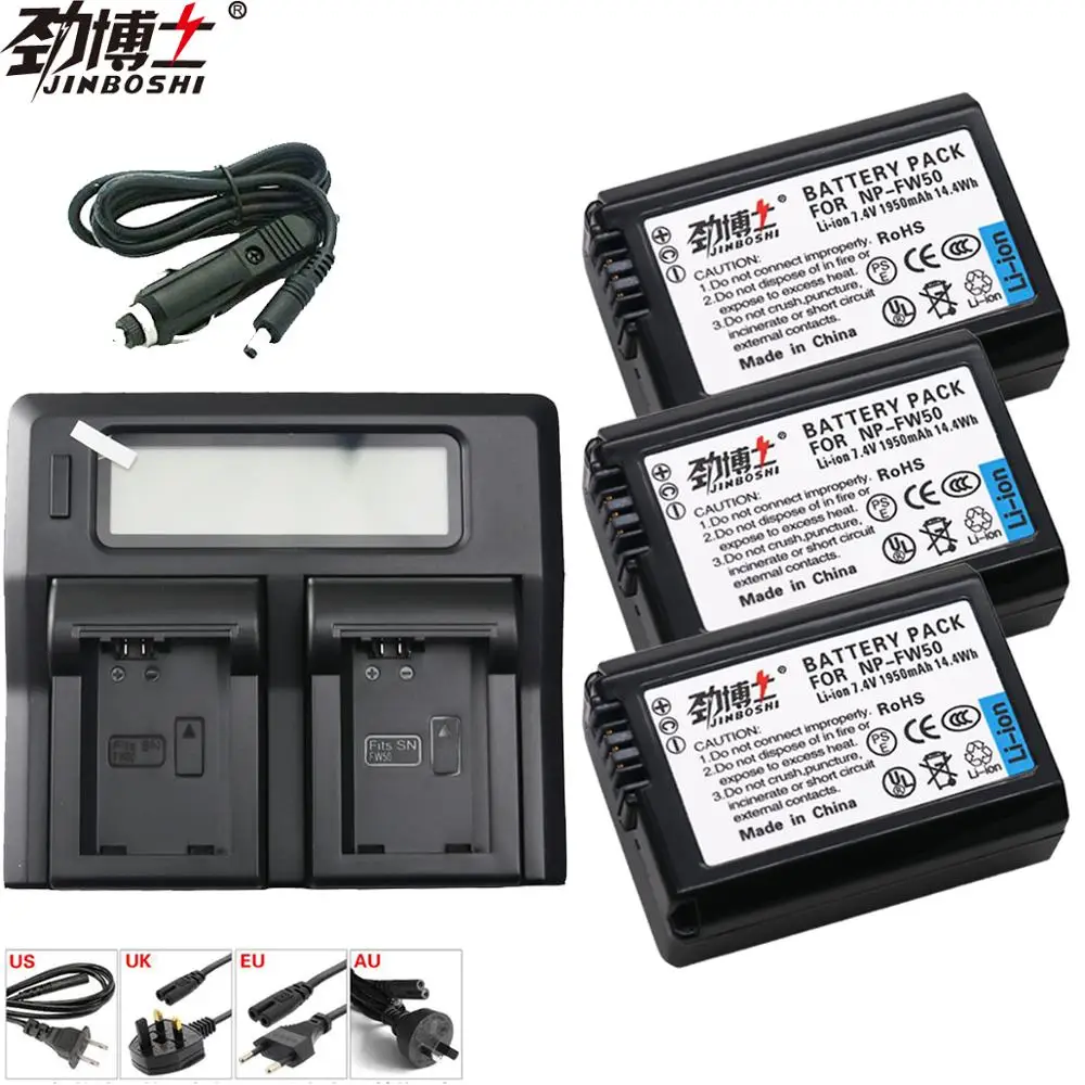 

3pcs NP FW50 NP-FW50 NPFW50 Replacement battery + LCD Dual charger For Sony NEX 5T 5R 5TL Alpha a7R 7S a7S a3000 a5000 a6000