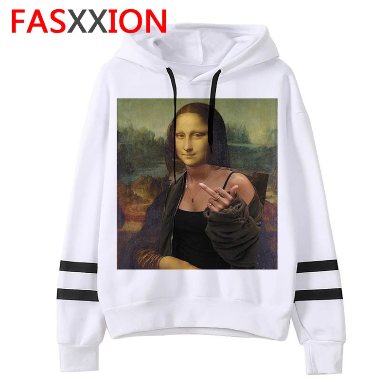 Mona lisa худи негабаритных женщин Корейский kawaii harajuku Толстовка 90s Женский Повседневный зимний Ullzang капюшон мультфильм Забавный