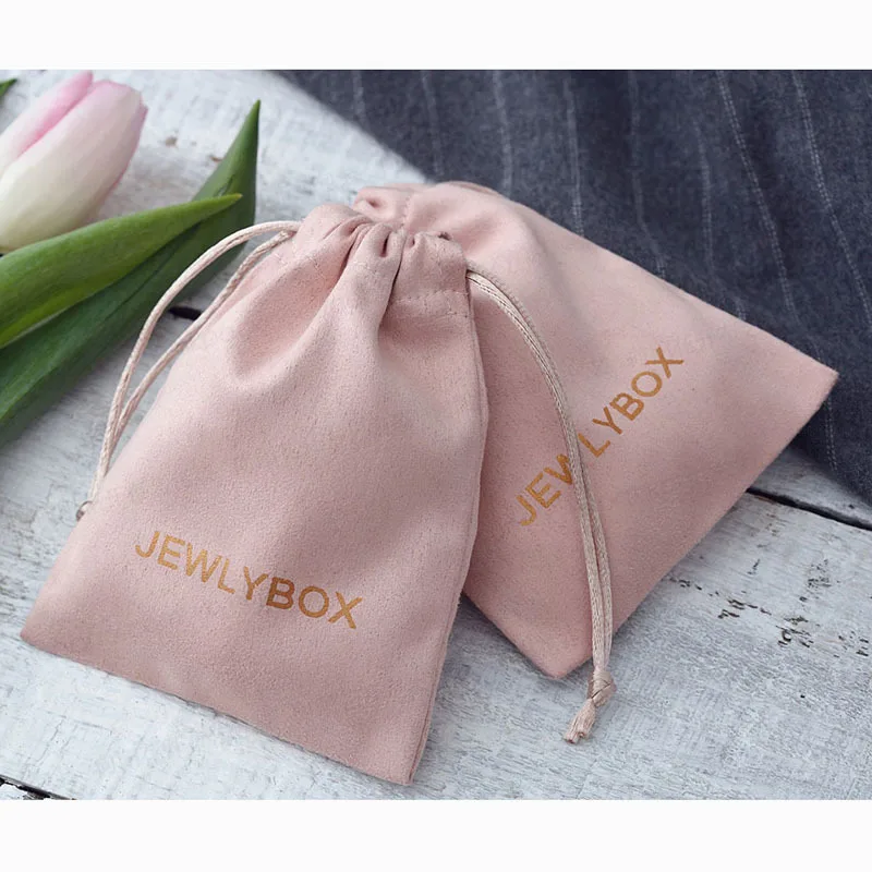 50pcs Personalized Logo Print Velvet Drawstring Bags Flannel