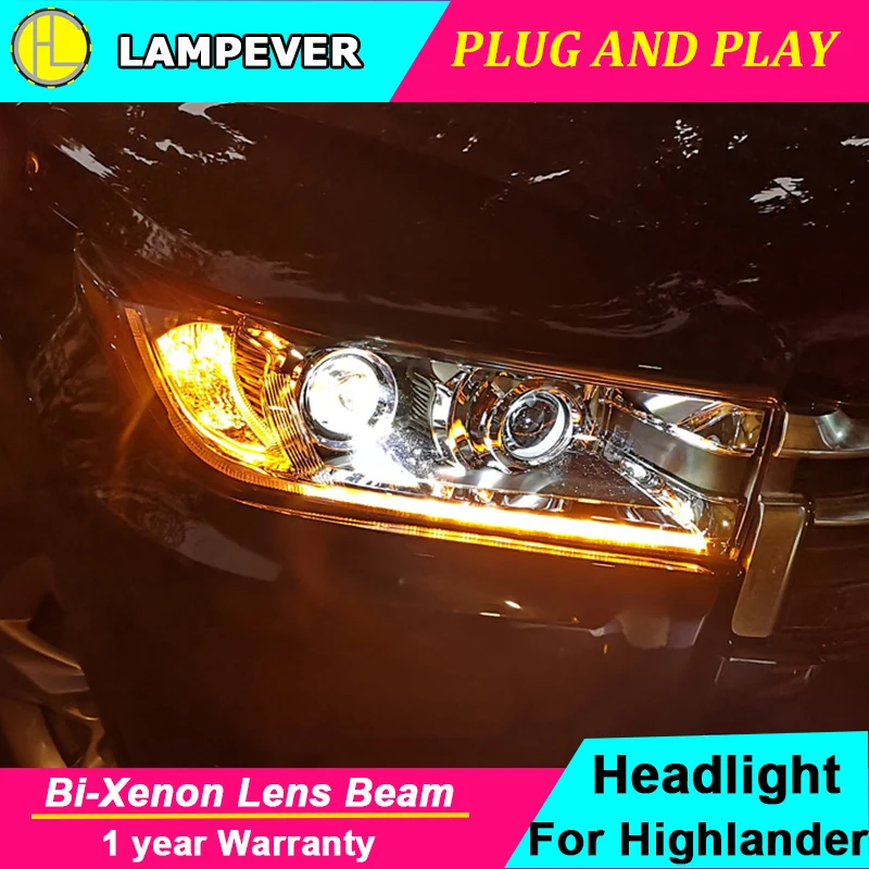 Автомобильный Стайлинг фар для фары Toyota Highlander Головной фонарь светодиодный DRL+ Hid светодиодный дальний и ближний свет+ Динамический поворот