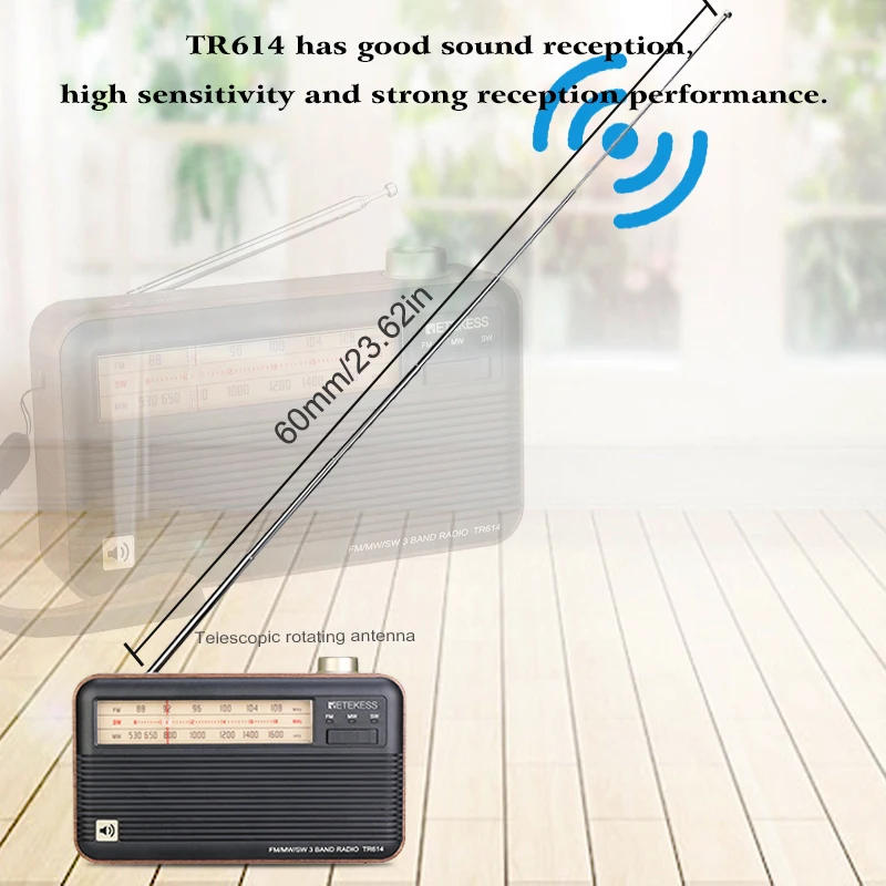 RSTEKESS TR614 Wood Grain Retro Older Radio 3 Band FM MW SW Support 3 5mm Headphone USB Charging Cable Retractable Antenna