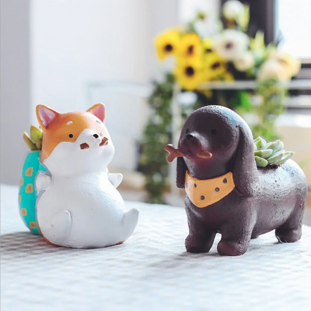 

Новые милые цветочные горшки Akita хаски, Такса, горшки, суккуленты, собачьи цветочные горшки, украшение для дома и офиса