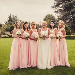 Stock Clear A Line Chiffon Off Shoulder Beading Cap Sleeve Bridesmaid Dresses Wedding Party Formal Prom Lace Up Back