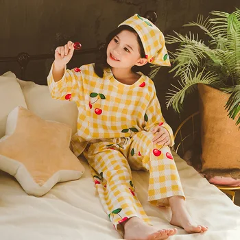 

Girls Pajamas Set Spring Fruit Print Sleepwear Avocado/pineapple/cherry Homewear Autumn Teenage Princess Pijamas Clothes 4-14Yrs