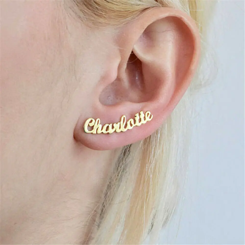 

Stainless Steel Custom Name Stud Earrings Personalized Nameplate Handmade Jewelry For Women Girls Custom Earrings Jewelry Bijoux