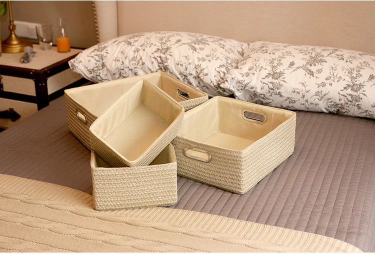 Ручная работа соломы Япония стиль деревянной ручкой прямоугольник получать разные корзины для хранения закуски обычно используются