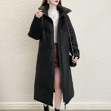 

Stone Printed High Quality Genuine Leather Down Black Jacket 2021 Winter Long Thick Warm Loose Sheepskin Coat New Casual Outwear