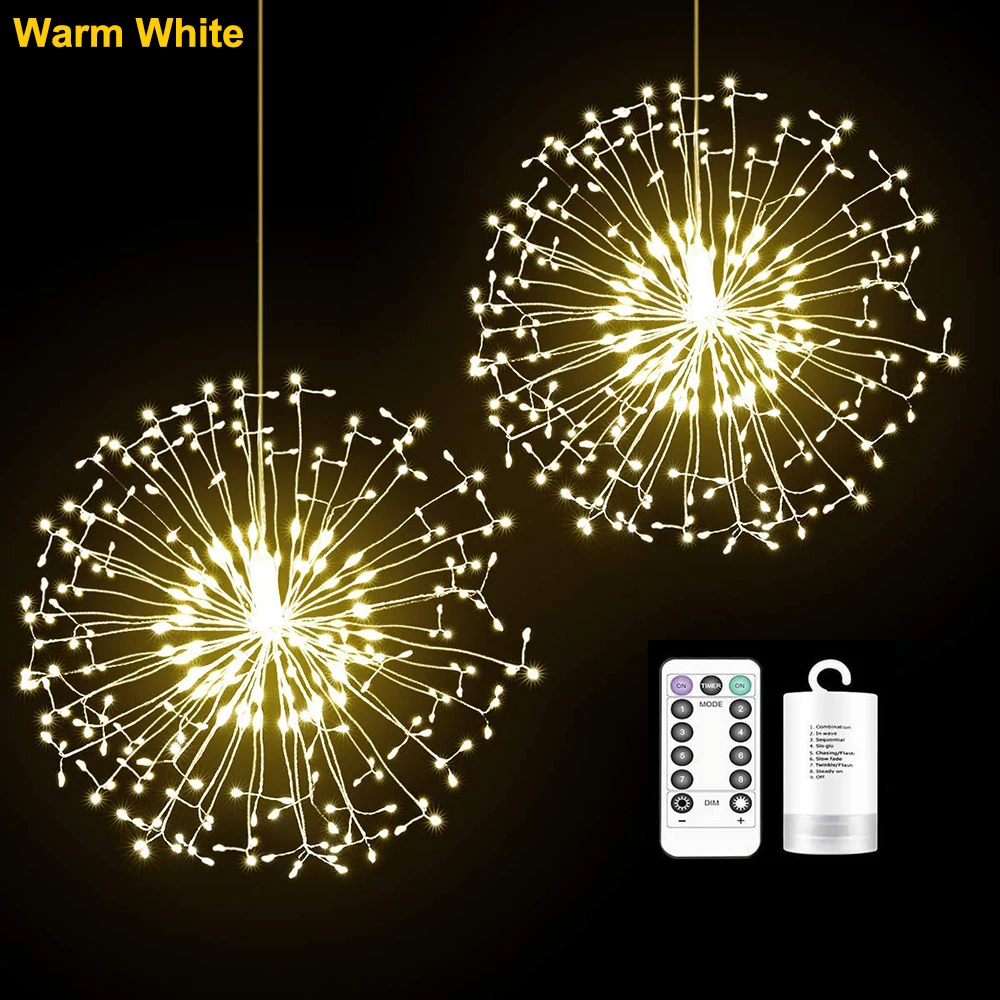 US $11.00 198LEDs RC Dandelion Firework LED Copper Wire Strip String Lights Waterproof Fairy Lights For Wedding Christmas Party Decor D30