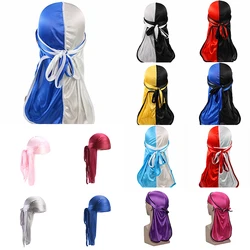 Long Tail Durag Bandanas Unisex Fashion Patchwork Pirate Hats Silky Satin Turban India Hat Hair Accessories Women Men Head Scarf