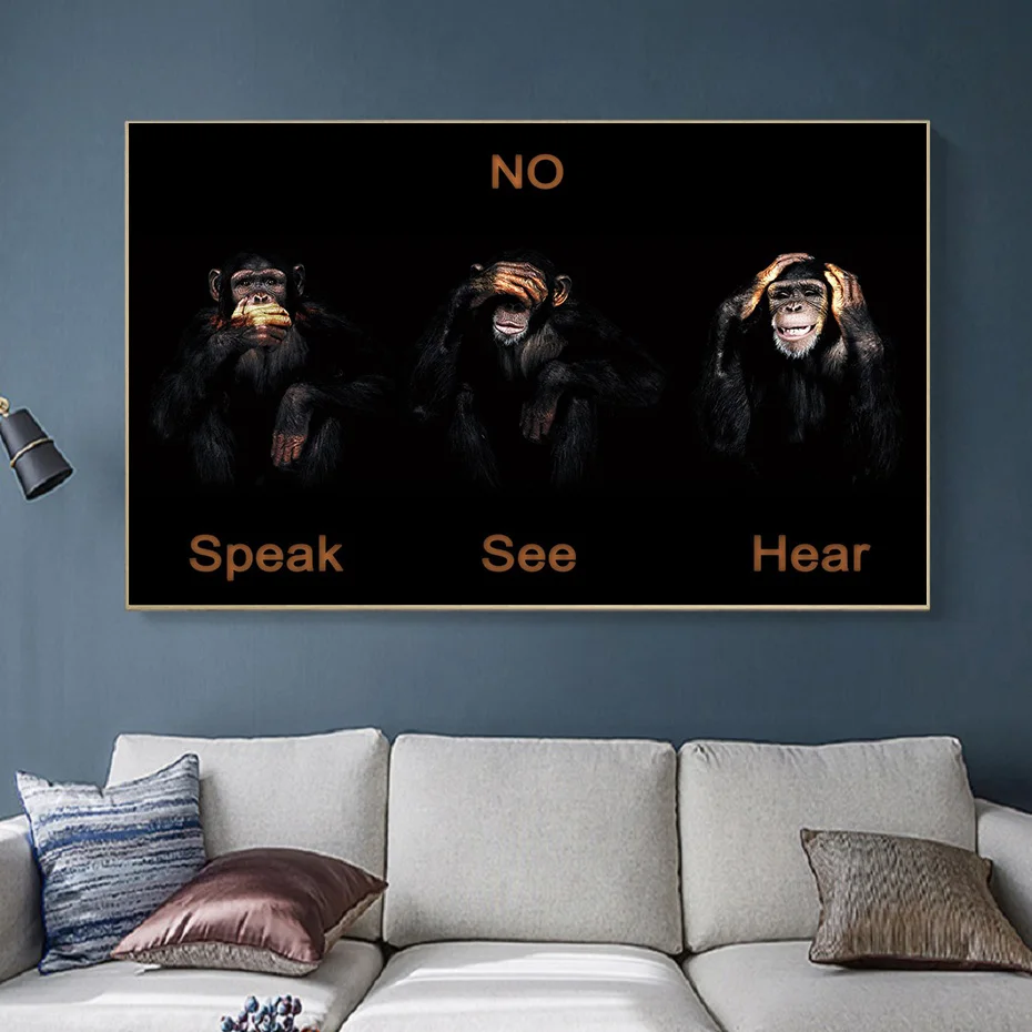 Fanny monkey No Speak See Hear Canvas Oil Paintings Wall Art Posters and Print Animal Prints for Living Room Decor | Дом и сад