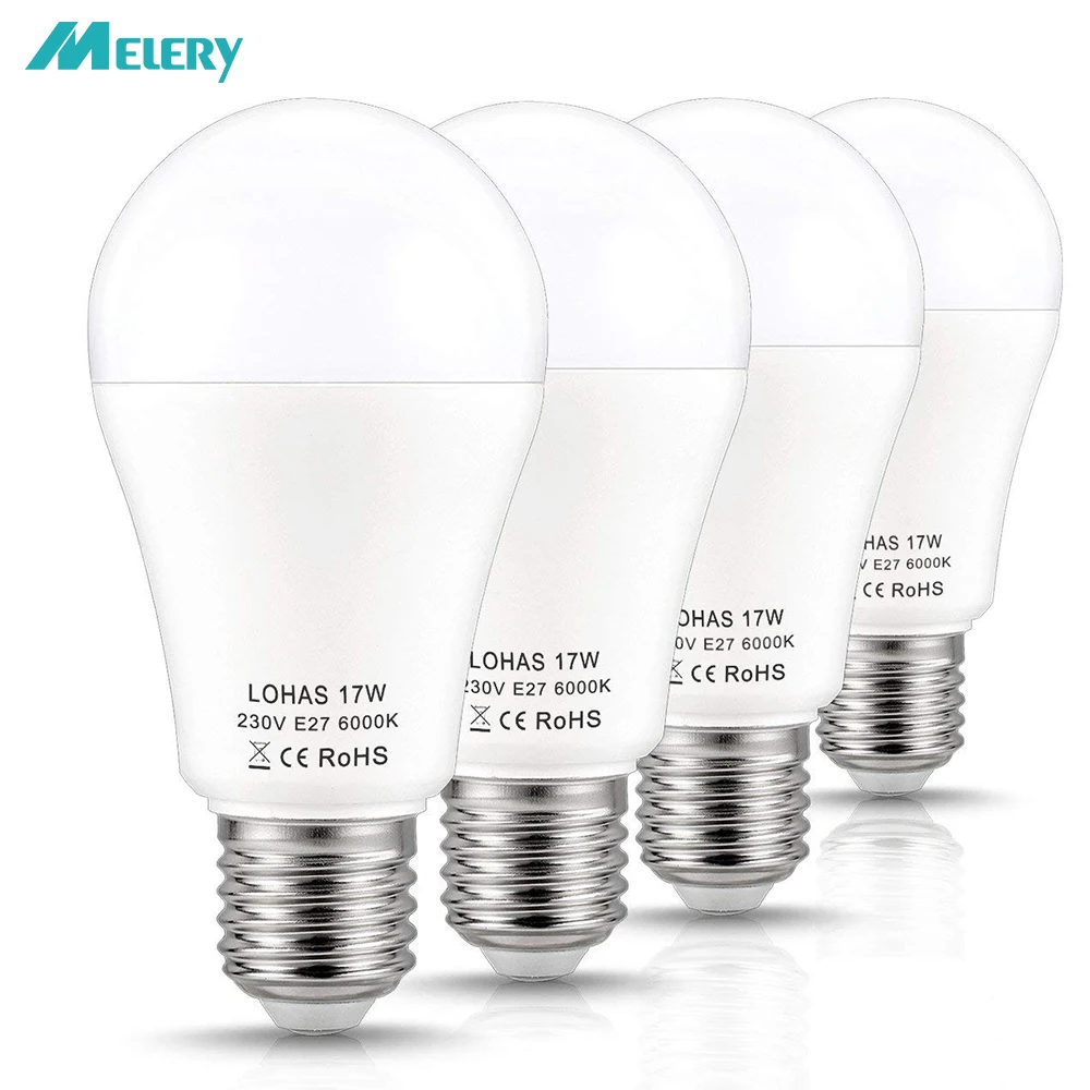 E27 e26 lâmpadas led 150w equivalente 17w lâmpada edison parafuso quente/frio dia branco 6000k super brilhante 1600lm economia de energia 4 pacote