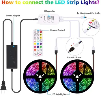 

LED Strip Lights RGB Strips 32.8ft Tape Light 300 LEDs SMD5050 Waterproof Music Sync Color Changing + Bluetooth Controll