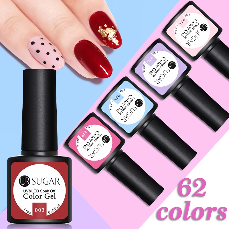 

UR SUGAR 7.5ML Cheaper Price Color Gel Polish High Quality Soak Off UV LED Gel Nail Varnish Base Coat No Wipe Top Coat