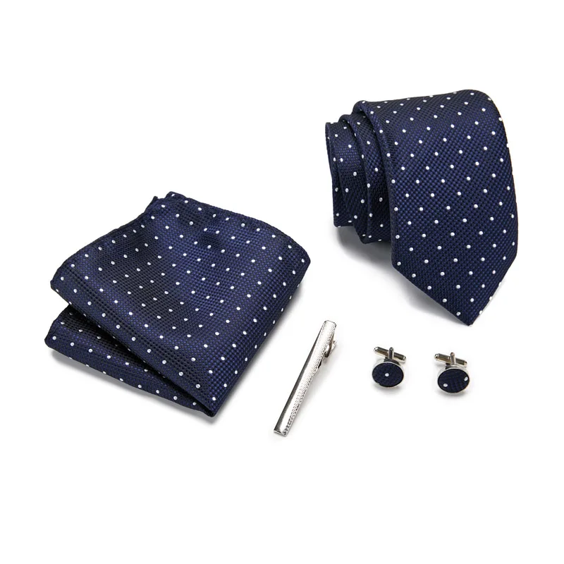  New Classical Necktie Polyester Jacquard 100% Silk Handkerchief&Cufink&Tie Clip&Tie Set Wedding Par