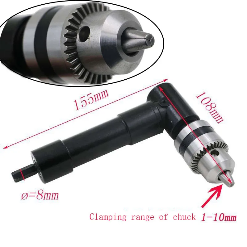 

Right Angle Drill 90 Degree Conversion Angle Drill Bit Keyless Clamping 3/6 Hexagon Handle Black Metal Drill Bits Hand Tools AL