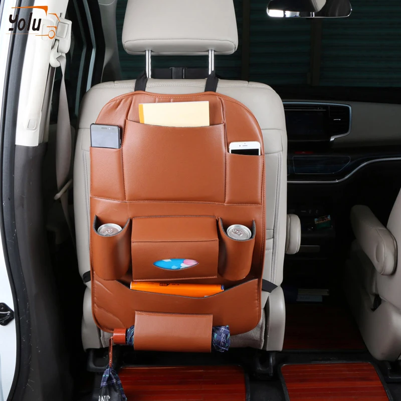 

YOLU 2019 New Car seat back storage Organizer bag Universal PU Leather Multifunction storage box Stowing Tidying Pocket