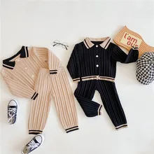 

2021 New Fashion Baby Girls Sweater Suits Korean Style Kids Long Sleeve Knitted Cardigan Tops Pants Children Clothes Sets 2-6T