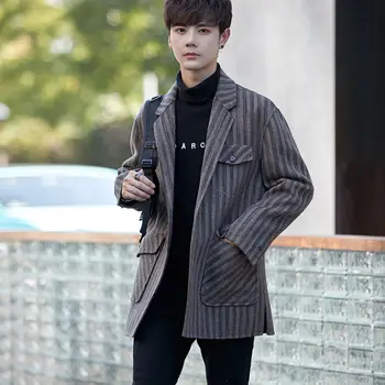 

Men's suit 2020 autumn new slim solid color double-sided striped embroidered suit casual personality youth men's wear