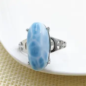 

Namibia Natural Larimar Blue Dominia Rectangle Adjustable Ring 18x9mm Water Pattern Oval 925 Sterling Silver AAAAAA