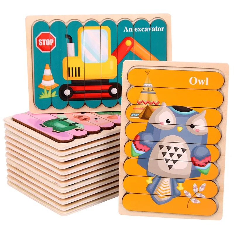 

3D Puzzle Cube Kids Educational Toys for Children Wooden Jigsaw Puzzle Cartoon Anime Set Education Wooden Toy Cartoon Car