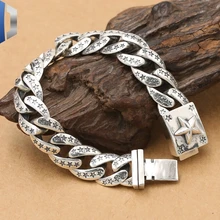 S925 Стерлинговое серебро ювелирные изделия Ретро тайский серебряный европейский и американский стиль личность пентаграмма мужской популярный панк браслет