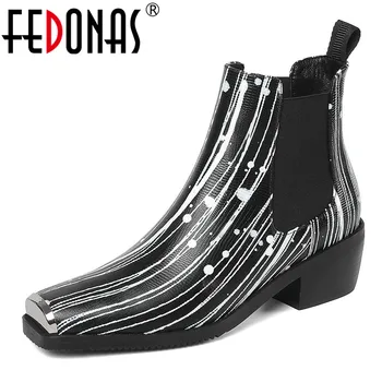 

FEDONAS Fashion Brand Women Ankle Boots Metal Square Toe High Heels Party Office Shoes Woman Genuine Leather Winter Warm Boots
