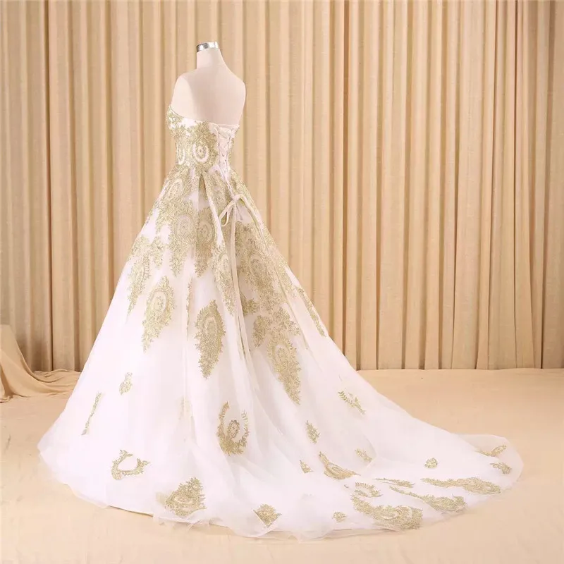Vestido de noiva настоящая фотография Роскошные трапециевидной формы с вышивкой золотого цвета с длинными рукавами и аппликацией из бисера Милая свадебное платье платья для матери невесты