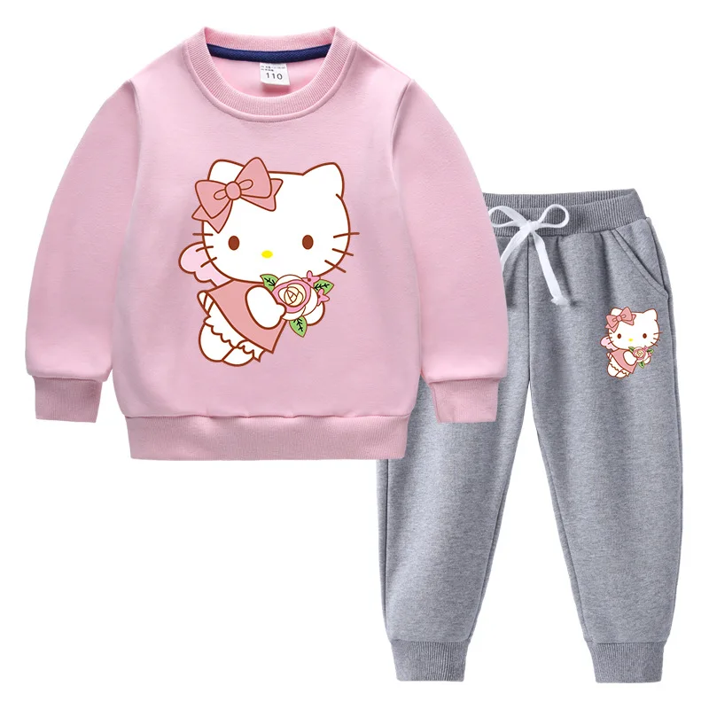 thumbnail image 1 of Hello Kitty otoño e invierno nuevos niños traje con capucha niños y niñas dibujos animados más terciopelo cálido pantalones de manga larga traje de dos piezas, 1 of 5