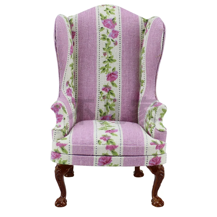 

Doll furniture miniature 1/6 scale Petal pattern Wooden Wing Fabric chair