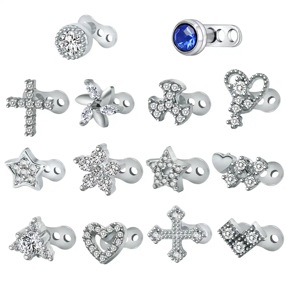 Zs 14 Phong Cach Pha Le Mặt Nạ Dermal Mỏ Neo Cho Nữ Phẫu Thuật Thep Cz đa Mặt Nạ Dermal Mặt Xỏ Hiden Da đỏ Phối Than Trang Sức Body Jewelry